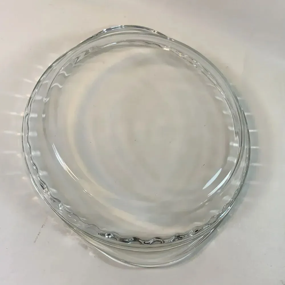 9 1/2 Inches Glass Pie Plate Fluted 2 Handles Mexico Heavy Durable Baking Home